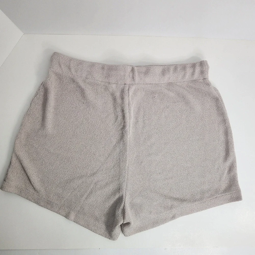H&M Knit Lounge Shorts Oatmeal Beige Drawstring High Rise Womens Medium